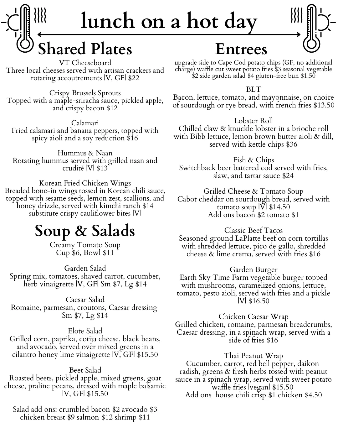 Lunch menu
